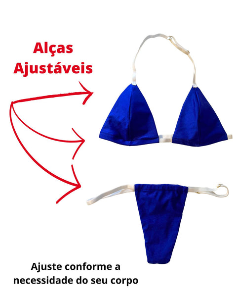 Biquíni de Fita Bronze Perfeito Azul e Branco