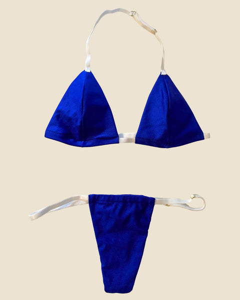 Biquíni de Fita Bronze Perfeito Azul e Branco