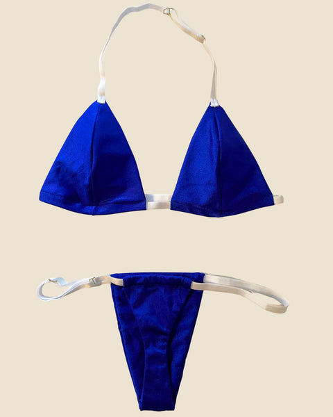 Biquíni de Fita Bronze Perfeito Azul e Branco